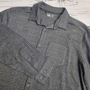 VRST Mens Long Sleeve Stretch Plaid Button Up Premium Soft Shirt Gray Size Large